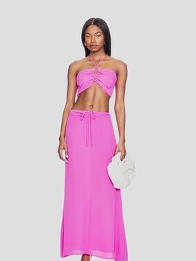 SYNDYS High-Rise Pink Maxi Skirt with Drawstring Waist